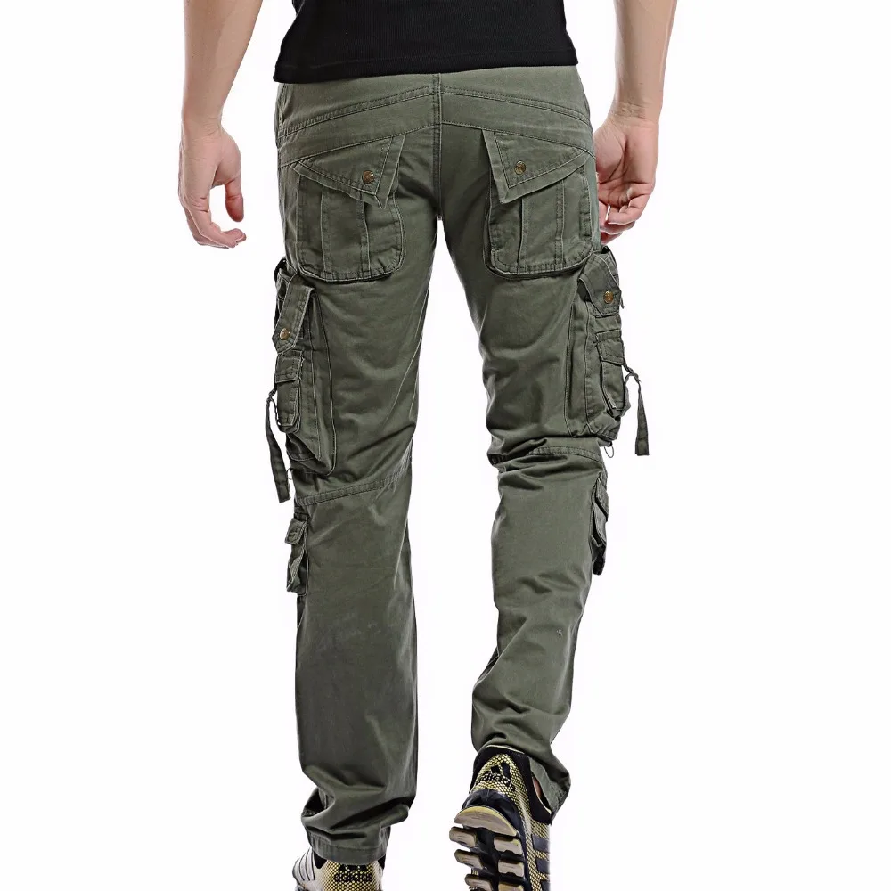 Men's Cargo Pants Multi Pocket Solid Color Cotton Straight Casual Trousers Male Joggers Pants Men Plus Size 42 Drop Shipping
