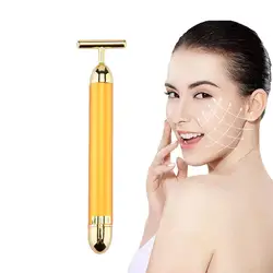 24K Gold Lift Face Beauty Bar Roller Vibration Slimming Massager Facial Stick Facial Beauty Skin Care T Shaped Vibrating Tools