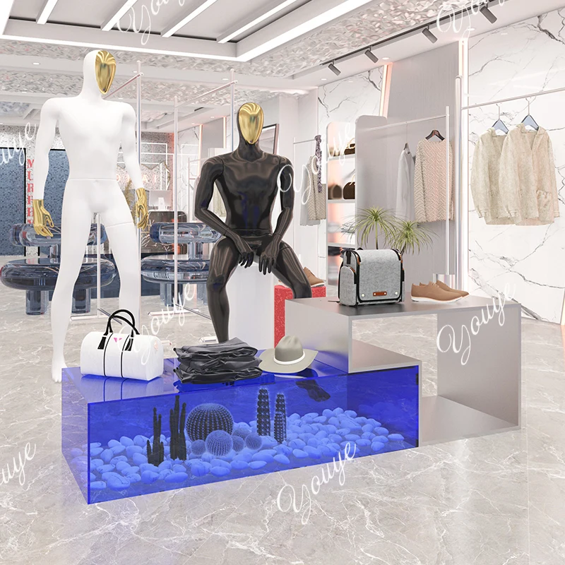 

Водяной стол Акриловый стенд из нержавеющей стали Высокий и низкий стол для хранения обуви и сумок в торговом центре