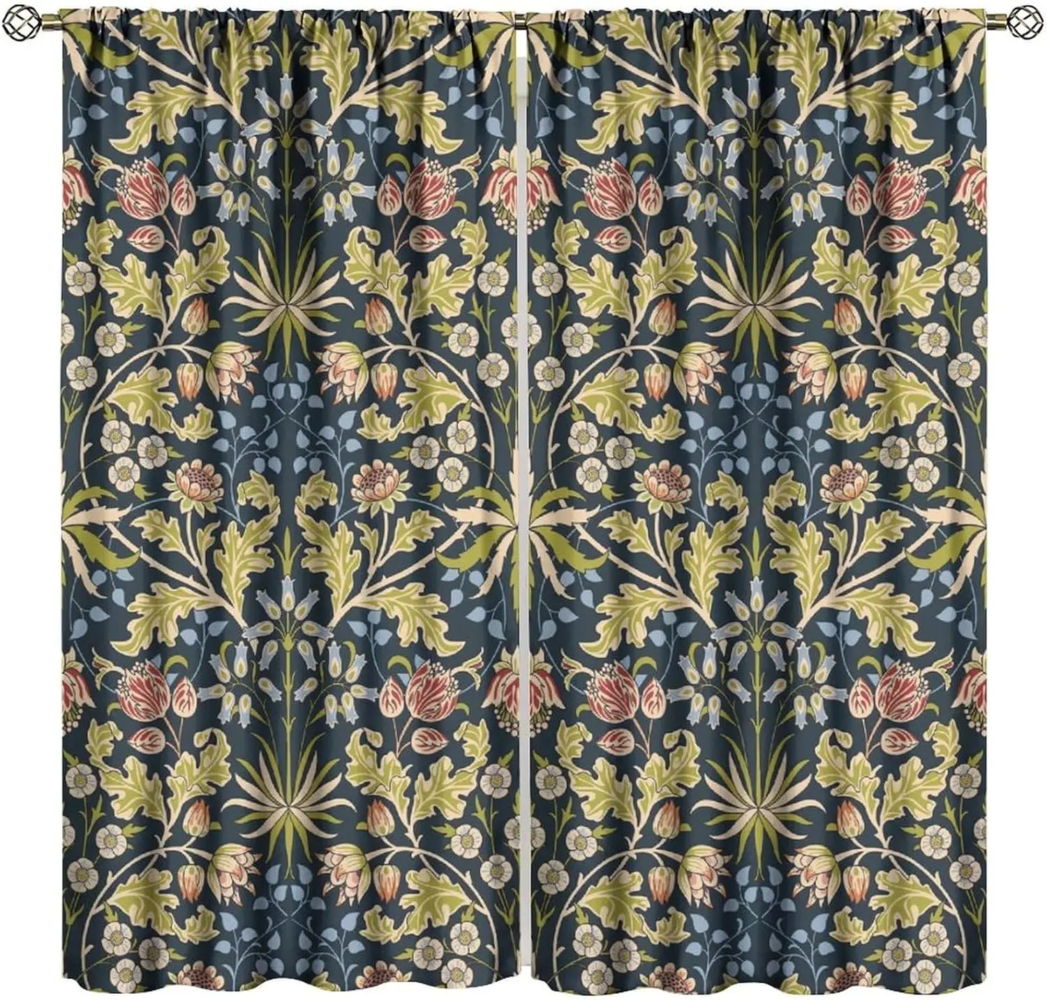 William Morris Floral Blackout Curtains, Vintage Rustic Flowers Botanical Natural Style Window Drapes, for Bedroom Living Room