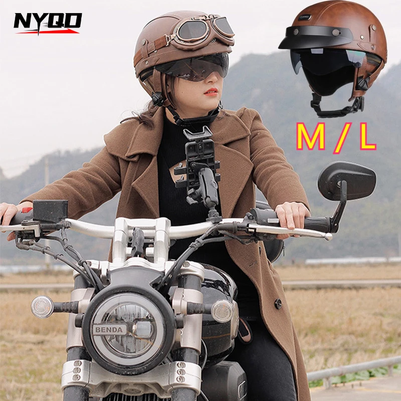 

Retro-style half-face motorcycle helmet with visor, all-season motorcycle safety helmet