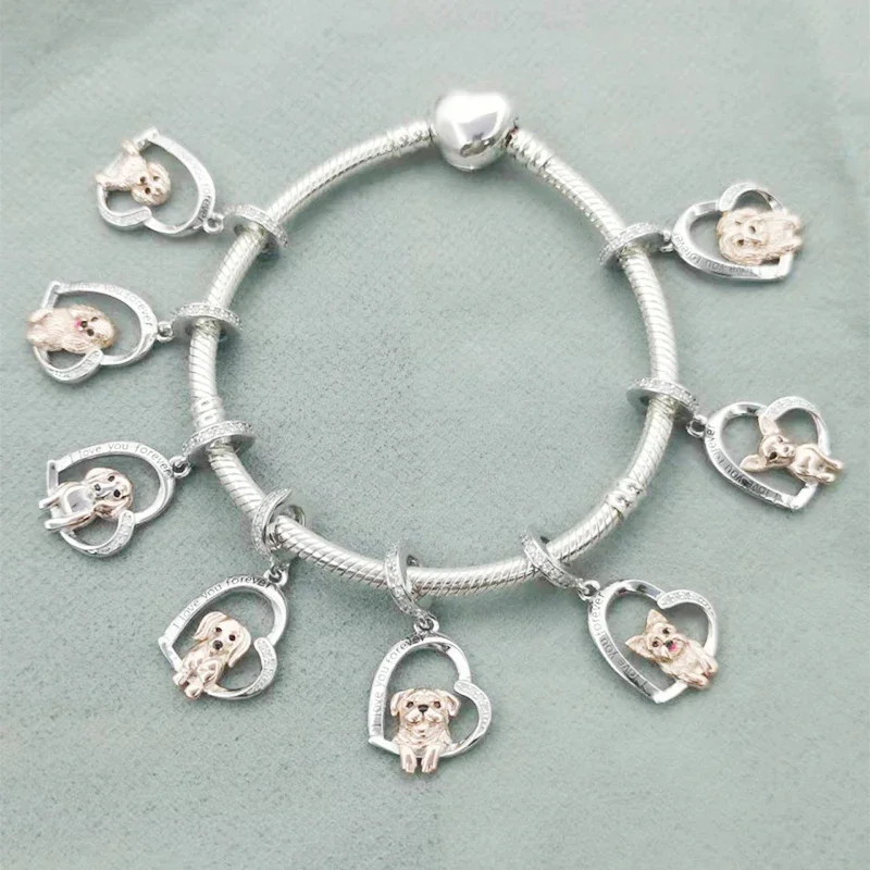 FC Jewelry Fit Original Charm Bracelet 100% 925 Silver I Love You Forever Yorkshire Terrier Dog Bead For Making Women Berloque