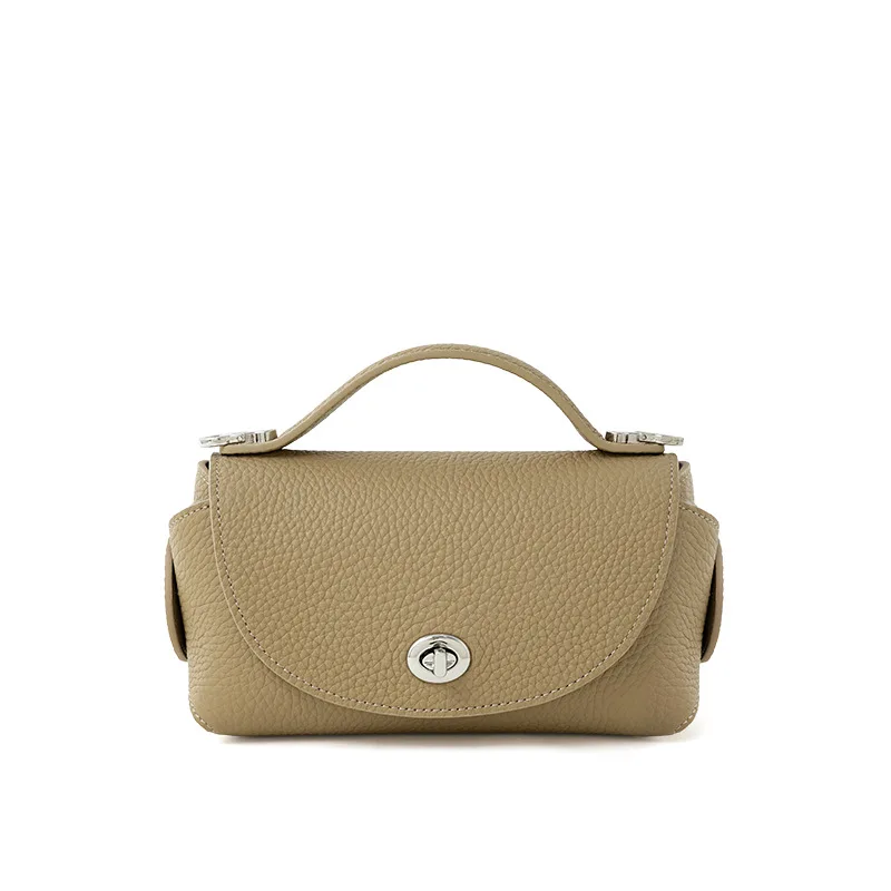 

New Women's Genuine Cowhide Leather Mini Flap Crossbody Bag Luxury Designer Pebbled Leather Top Handle Shoulder Bag Multi Colors