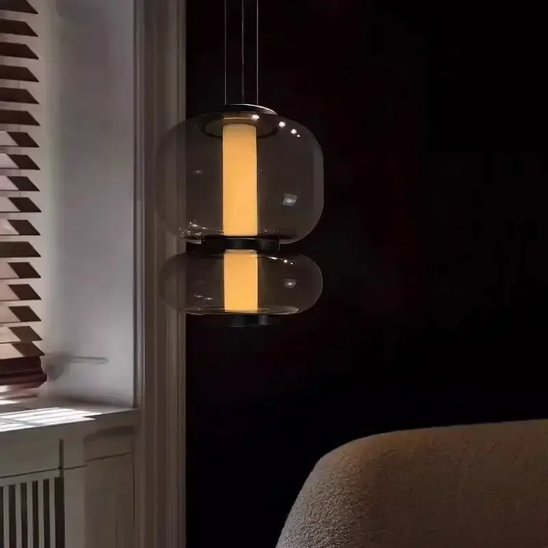 2026 إيطاليا الإبداعية الدخان الزجاج الأبيض LED الثريا غرفة نوم دراسة فندق مكتب ضوء غرفة المعيشة أريكة جو ديكور فني الطابق #5