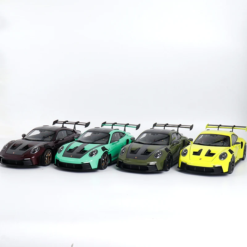 1:18 Porsche 2024 911 992 GT3RS, modelo de jogo de moda de carro estático de simulação de liga, coleção de adultos sênior decoração presente de feriado.