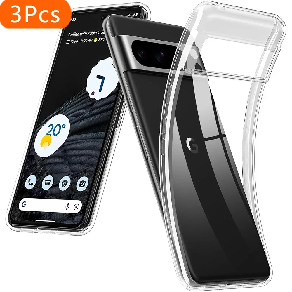 

3Pcs Silicone Clear Phone Ultra Thin Case For Google Pixel 9A 9 8A 8 7A 7 6A 6 Pro Transparent Cover For Google 9 Pro XL ProXL 8