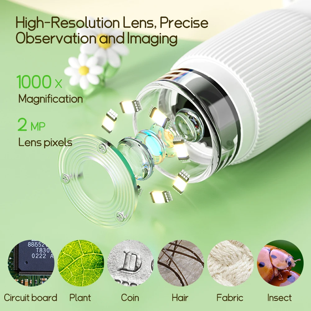 Kids Microscope 1000x Magnifier Microscope 200 Megapixels With 8 LED Photo Video Function Educational Toys Science For Children