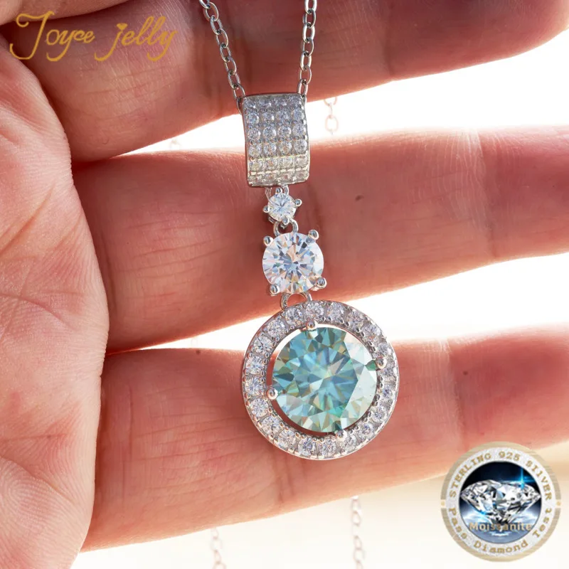 JoyceJelly 5ct Moissanite Pendant Necklace With GRA Certified Blue-green Pink Circular Shape D Color Vvs Moissanite Jewelry Gift