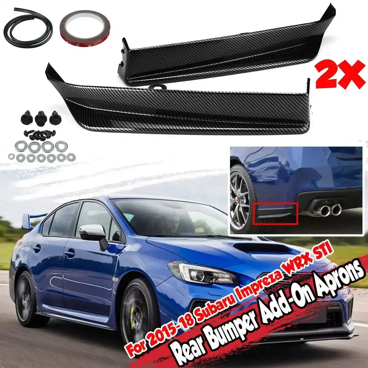 Carbon Fiber Look 2x Car Rear Bumper Lip Aprons Spats Splitters Diffuser Protector For Subaru Impreza WRX STI 2015-2019 Body Kit