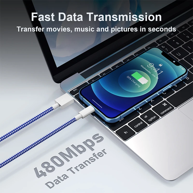 USB إلى البرق كابل بيانات شحن سريع سلك شاحن خط آيفون 14 13 12 11 برو ماكس XR XS X 8 7 6 MFI معتمد مضفر