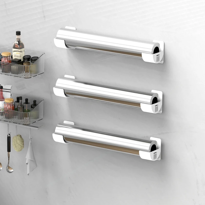 4Pcs No punching Cling Film Storage Bracket Garbage Bag Cabinet Storage Rack Side Storage Rack Garbage Bag Storage Rack