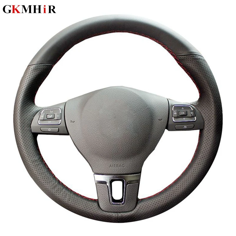 Black Genuine Leather Car Steering Wheel Cover for Volkswagen VW Golf 4 Passat B5 1996-2015 Seat Leon 1999-2015 Polo 1999-2015