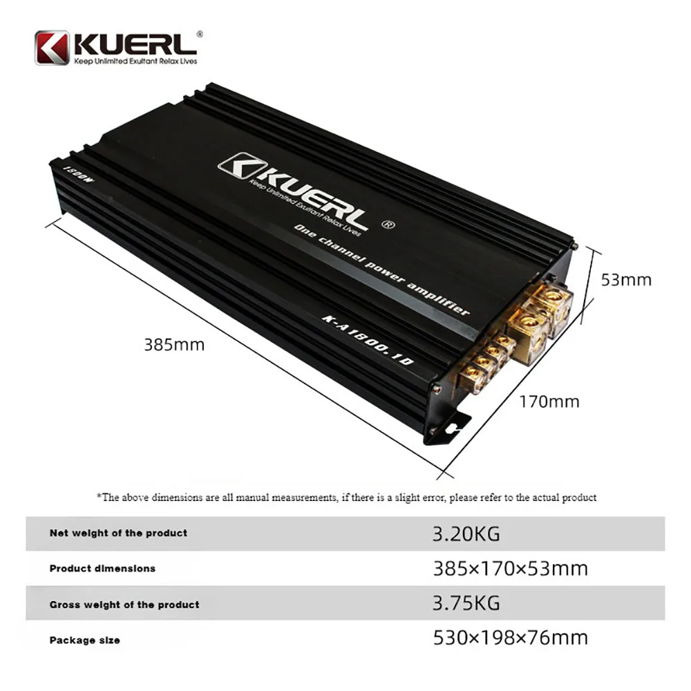 KUERL Single Channel Class D Car Amplifier 12V Sound System 1800w High Power Amplified Car Woofer Car Audio Amplifier Car Gifts