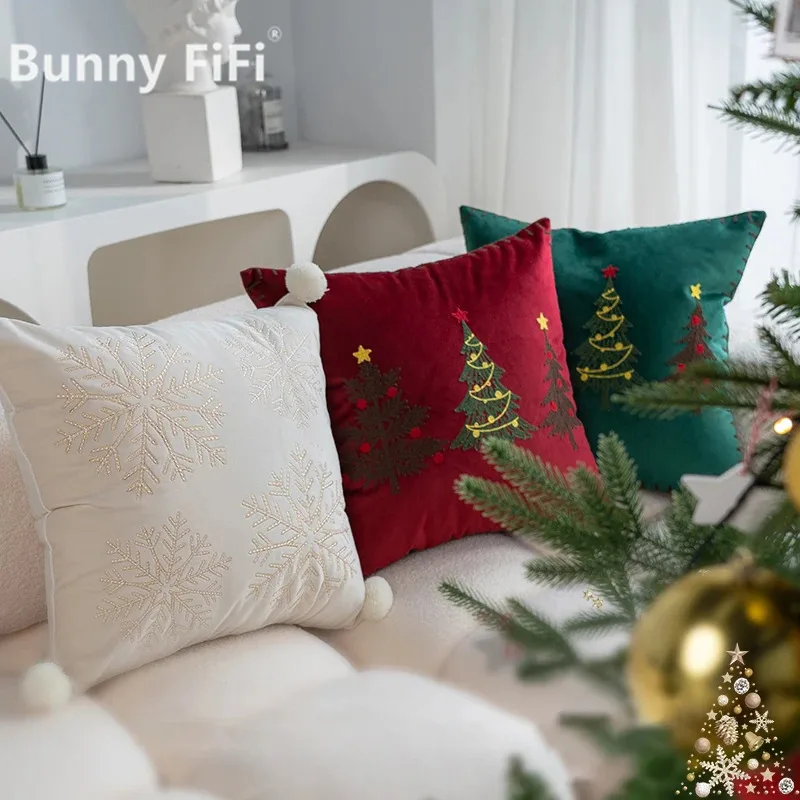 Christmas Pillow Covers 45*45 Christmas Cartoon Embroidered Cushion Cover 2024 New Year Pillow Cases Home Decor Festival