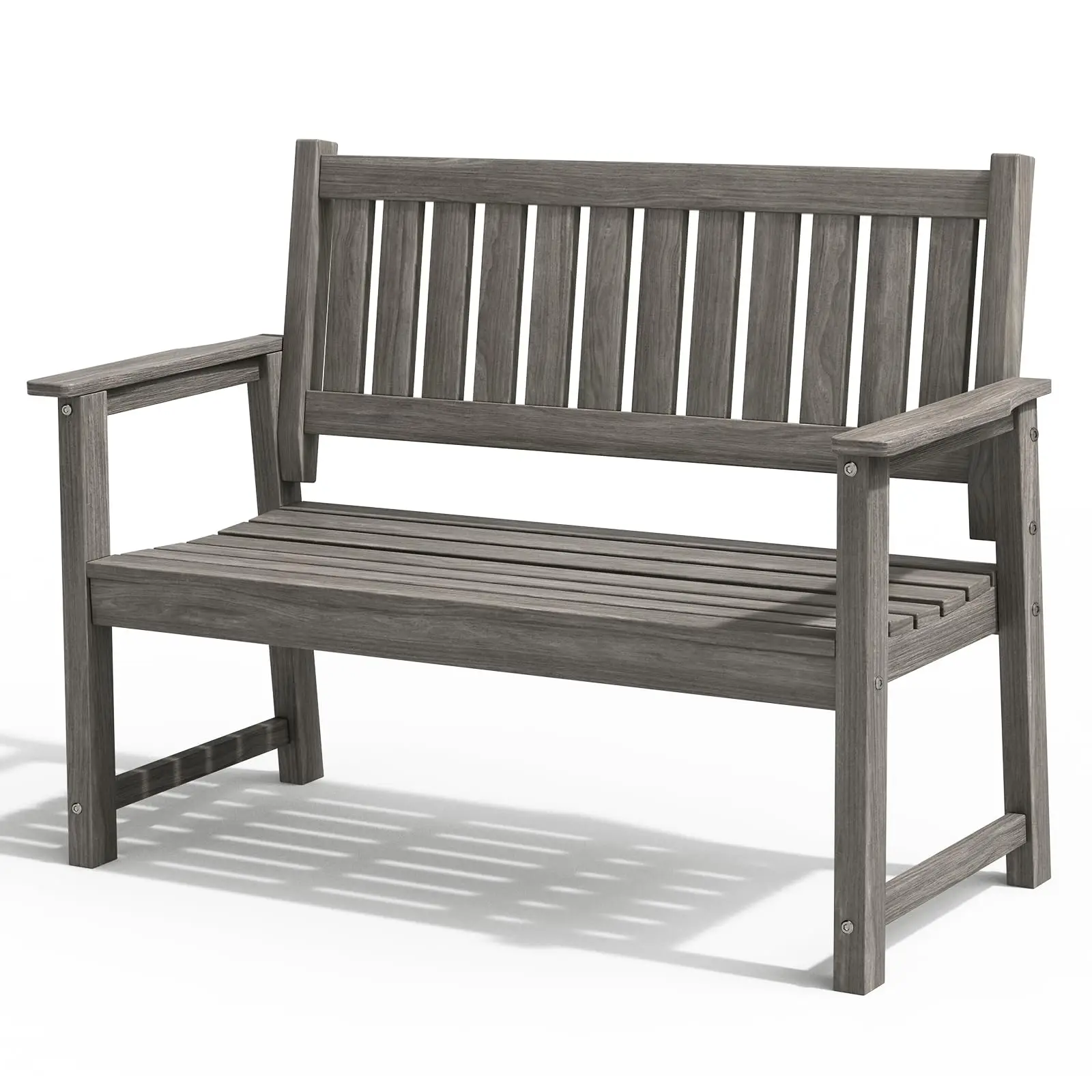 All Weather Poly Lumber Outdoor Garden Bench, 2-Person, Light Gray | 700 Lbs Weight Capacity Heavy Duty Weatherproof