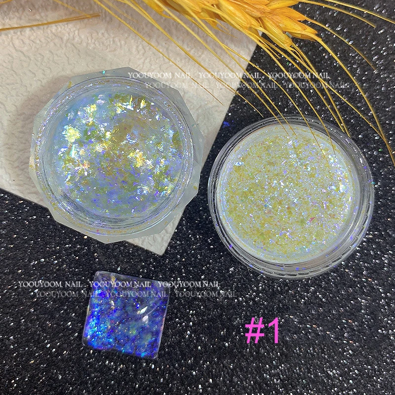 Polvo de lentejuelas para uñas, Ópalo Aurora, degradado ultrafino, cristal de hielo, nube de ensueño, polvo de brocado, polvo de Mica, decoración de uñas DIY, 1 caja