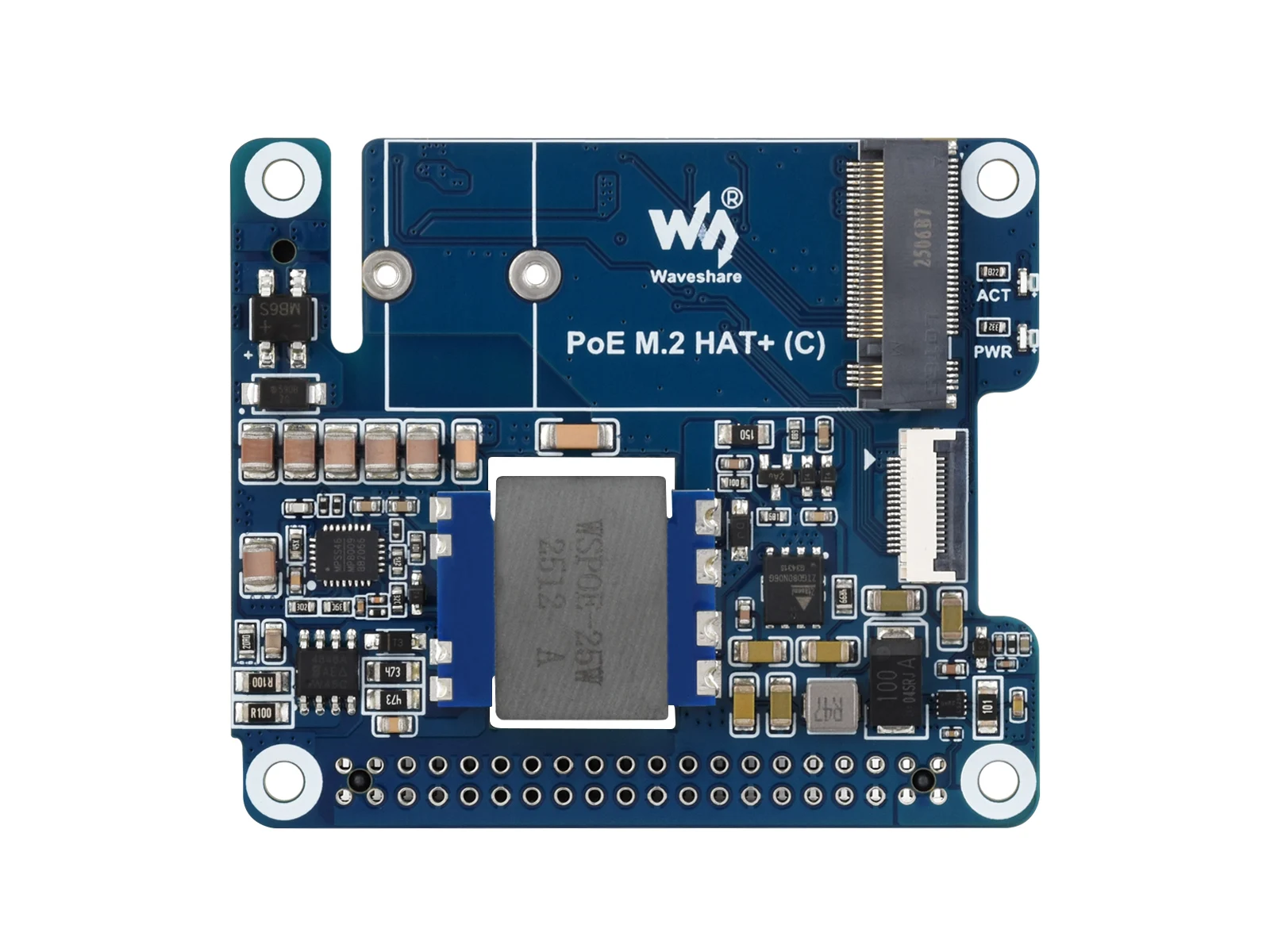 PoE M.2 HAT+ (C),PCIe To M.2 Adapter With PoE Function (C) For Raspberry Pi 5, Supports NVMe Protocol M.2 Solid State Drive