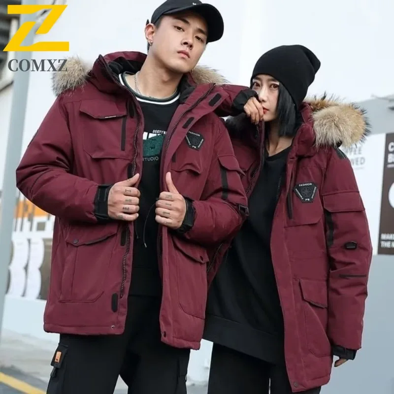 COMXZ Men's Down Jacket Detachable Hood Casual Style Street Look Warm Travel Trip Puffer Jacket Fashion Design Winter Jackets