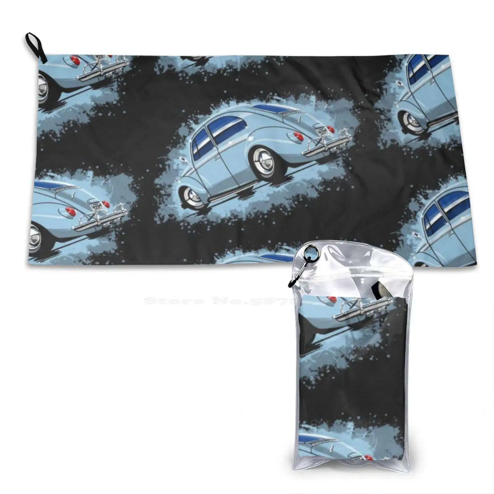 Punchbuggy Blue Superfine Fiber Bathroom Towels Washcloth Rroydesign Robthetownie Car Coupe Classic Beetle Bug German Motor Art