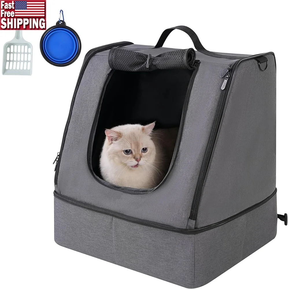 

Portable Cat Travel Litter Box Waterproof Zipped Bag No Collapse Hard Base Insert Multiuse Accessories Lightweight Easy Carry