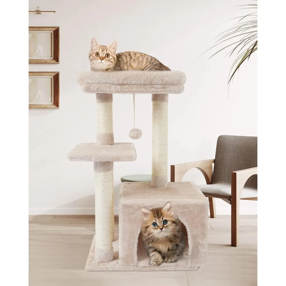 

Cute Tree Kitten Tower for Indoor Cat Condo Sisal Scratching Posts with Jump Platform Furniture Activity Center Play