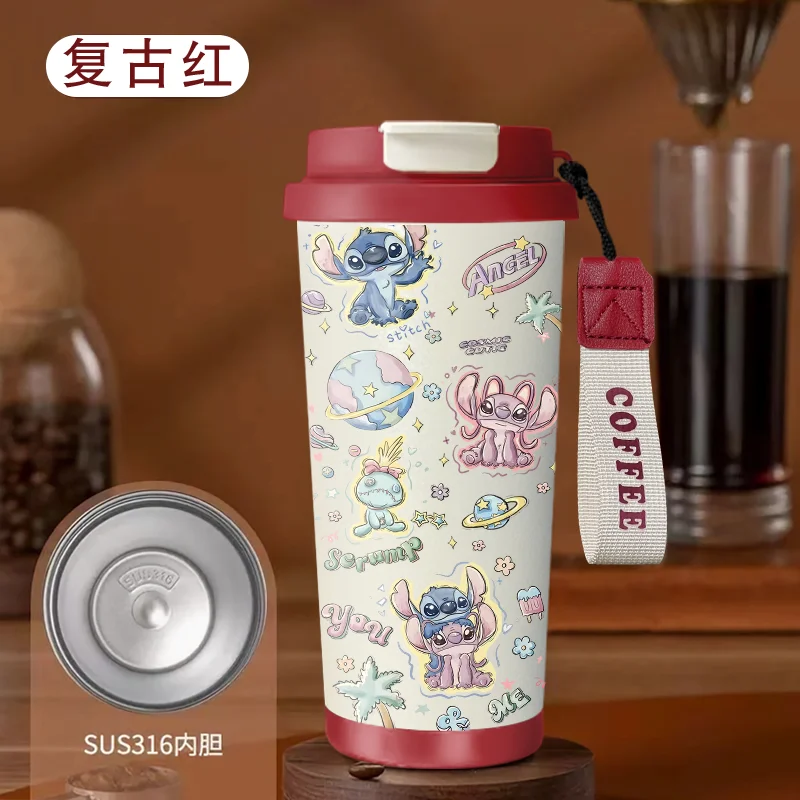 Disney Stitch Periferal Anime Pasangan Kartun Mug Termos Kreatif Kawaii Lucu Cangkir Jerami Portabel Cangkir Kopi Baja Tahan Karat