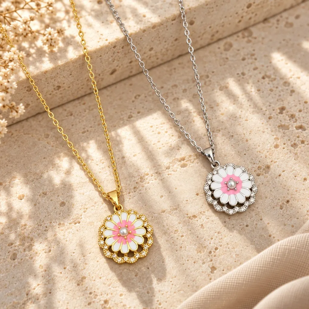 Lucky Bracelet Hand String Cross-Border Fashion Enamel Flower Pearl Necklace Light Luxury Diamond Flower Pendant All-Match Oil