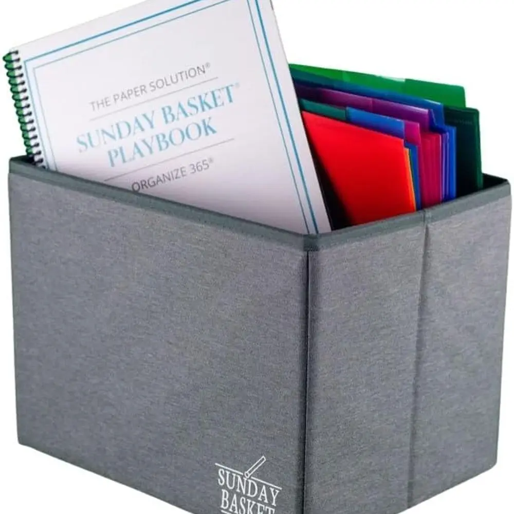 

Solution | Home Office Document Holder | File Box for Paper Storage | Complete Sunday Basket System (Slate Gray)