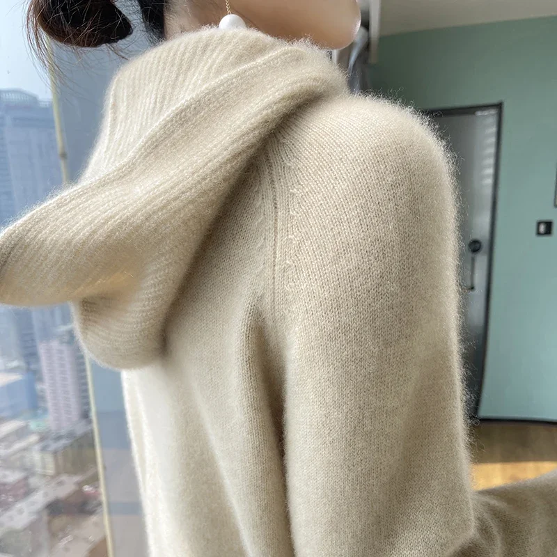 Cashmere Sweater Hoodie Loose Casual Women Pullovers Autumn Women  Knit Top Soft Keep Warm Winter Blouse Pulls Chauds Sweatshirt