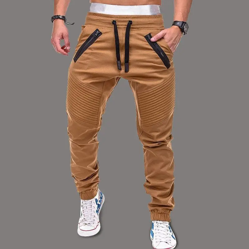 2025 New Men Casual and Fashionable Tether Elastic Sports Trousers Double Zipper Striped Trousers Workout Trousers