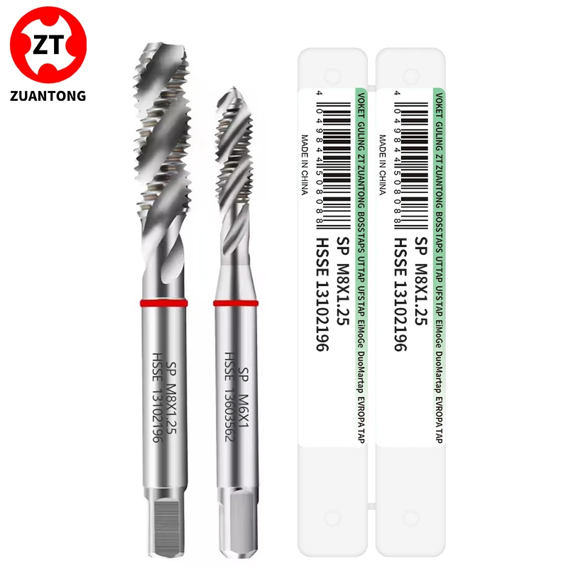 ZUANTONG HSSE Red Ring JIS Standard Spiral Fluted Tap UNC UNF 0-90 2-56 4-40 6-32 8-32 10-24 1/4 3/8 Machine Screw Thread Taps