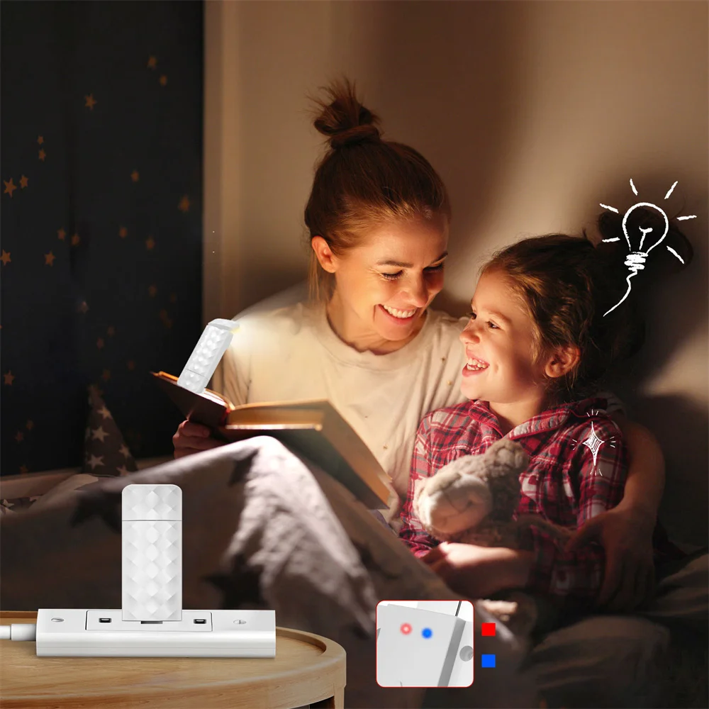 Luz de livro recarregável usb com temporizador, 3 cores e 5 brilho, lâmpada de leitura de marcadores led com clipe na cama, leitura noturna para cuidados com os olhos