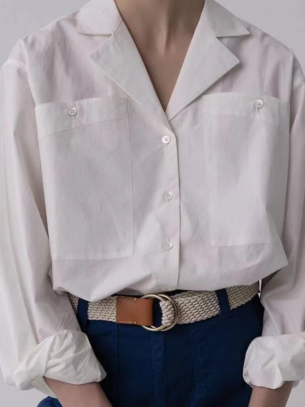 

Pure Cotton Women's Shirt Versatile Summer New Design Scented Bag Youthful Korean Style Long Sleeve Button up Office Wear