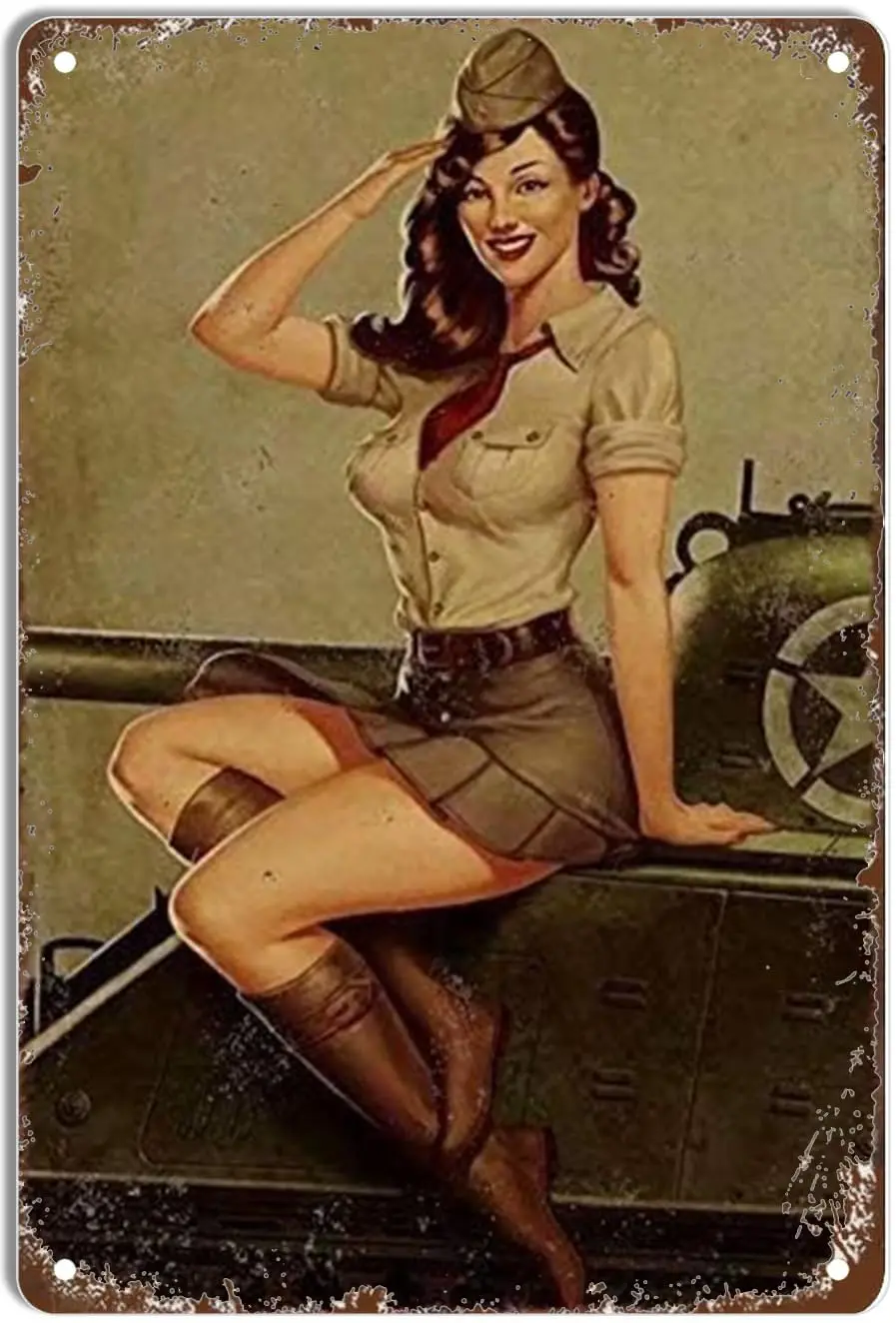RUUHUYSA Christmas Vintage Metal Tin Sign Pinup Girl World War Ii U.S. Army Conscription Iron Painting Home Family Lovers Gift F