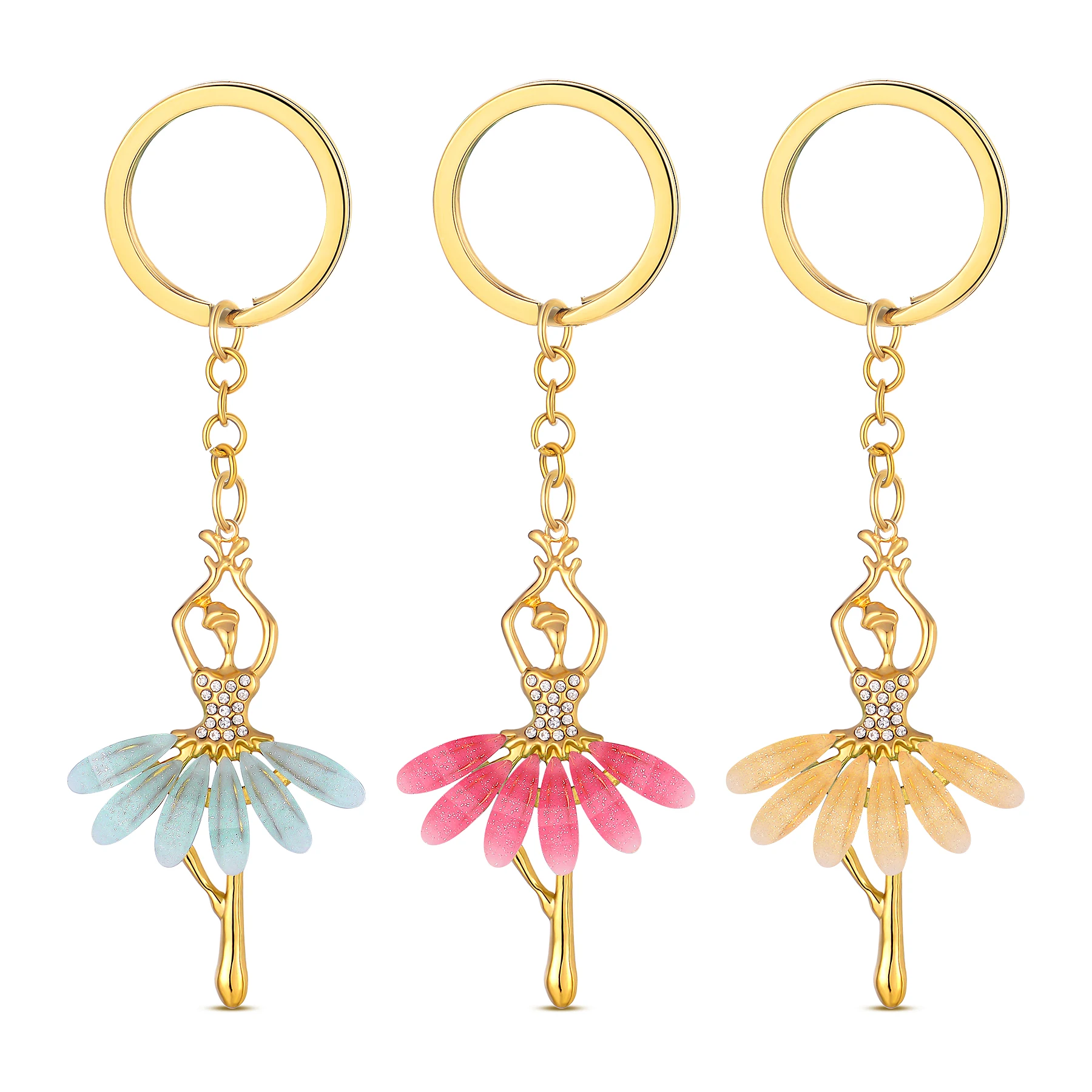 

10Pcs Ballet Dancer Keychain Colorful Crystal Dancing Dress Keyring Pendant Car/Handbag Ornaments Gift for Women