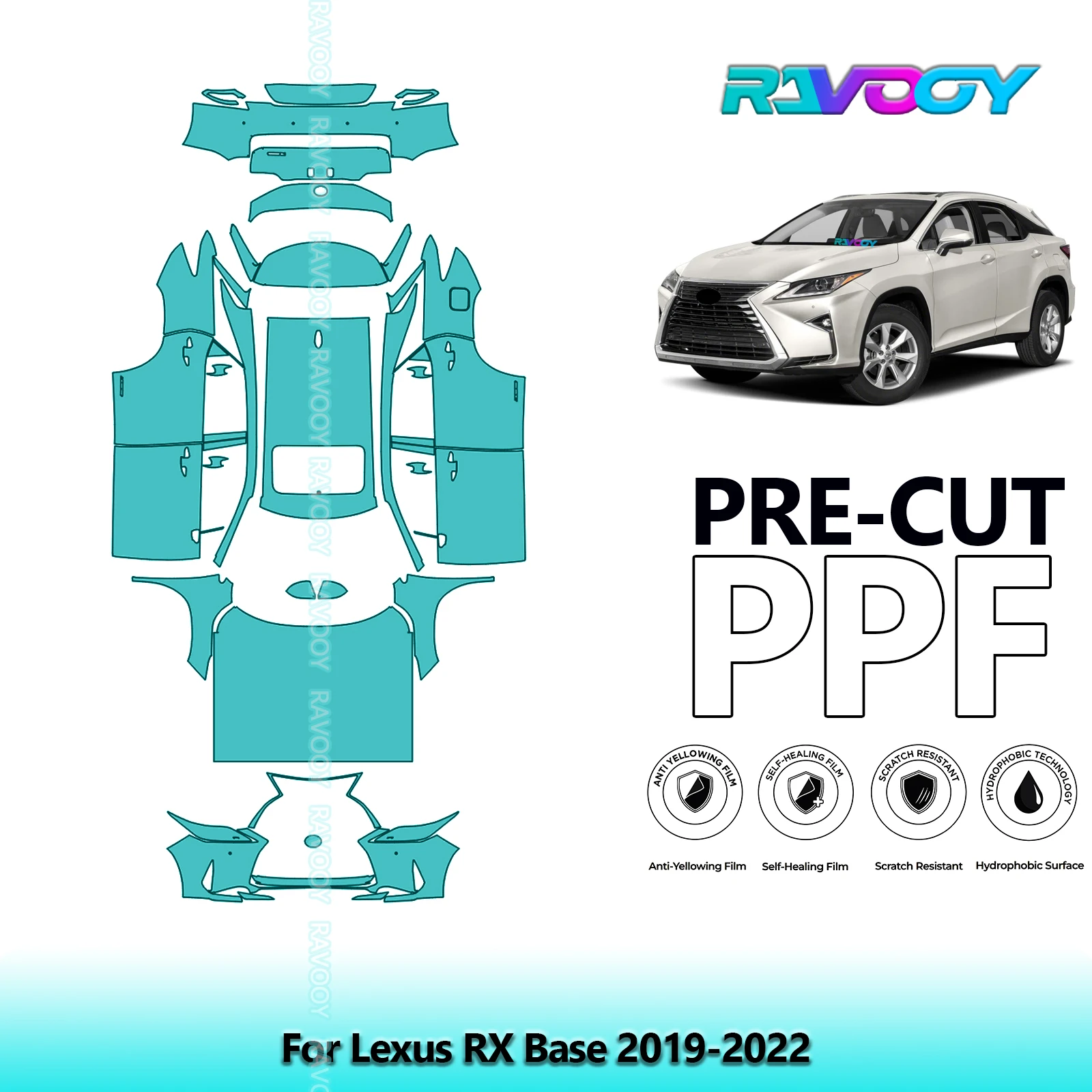 RAVOOY 8.5Mil Custom-Fit Precut TPU PPF Full Vehicle Clear Bra Stone Guard EU UK For Lexus RX Base 2019-2022