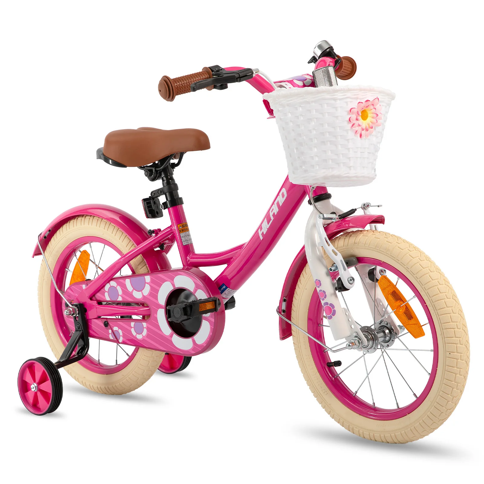 HILAND Mädchenfahrrad für Kleinkinder und Kinder im Alter von 2–7 Jahren, 12 14 16 Zoll Kinderfahrrad für Mädchen mit Stützradkorb, Rosa