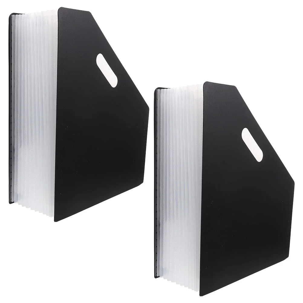 2 Pcs File Storage Rack Accordion Folders Plastic Holder Black Student Desktop Office School Travel Large Capacity