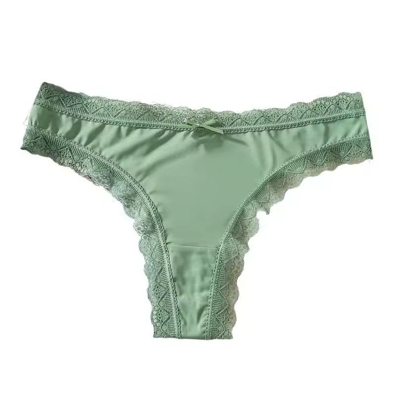 Comfortable Seamless Ice Silk Panties Cotton Crotch Thong Lace Bow Briefs Underwear Low Waist Women's Summer Panties Girl - Image 7