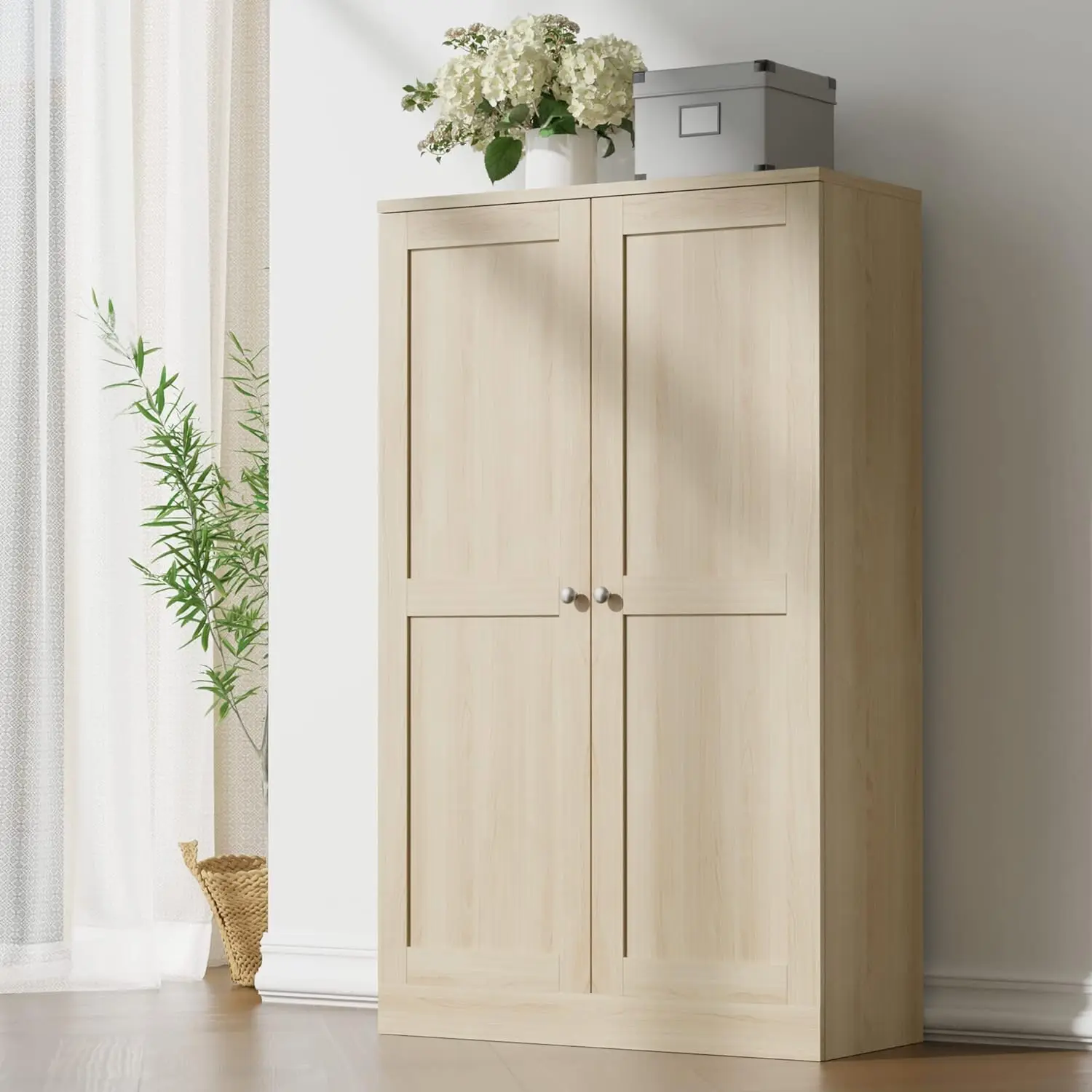 Armoire de garde-manger en chêne, armoire de rangement de bureau avec portes et étagères réglables, bibliothèque pour chambre à coucher, salon