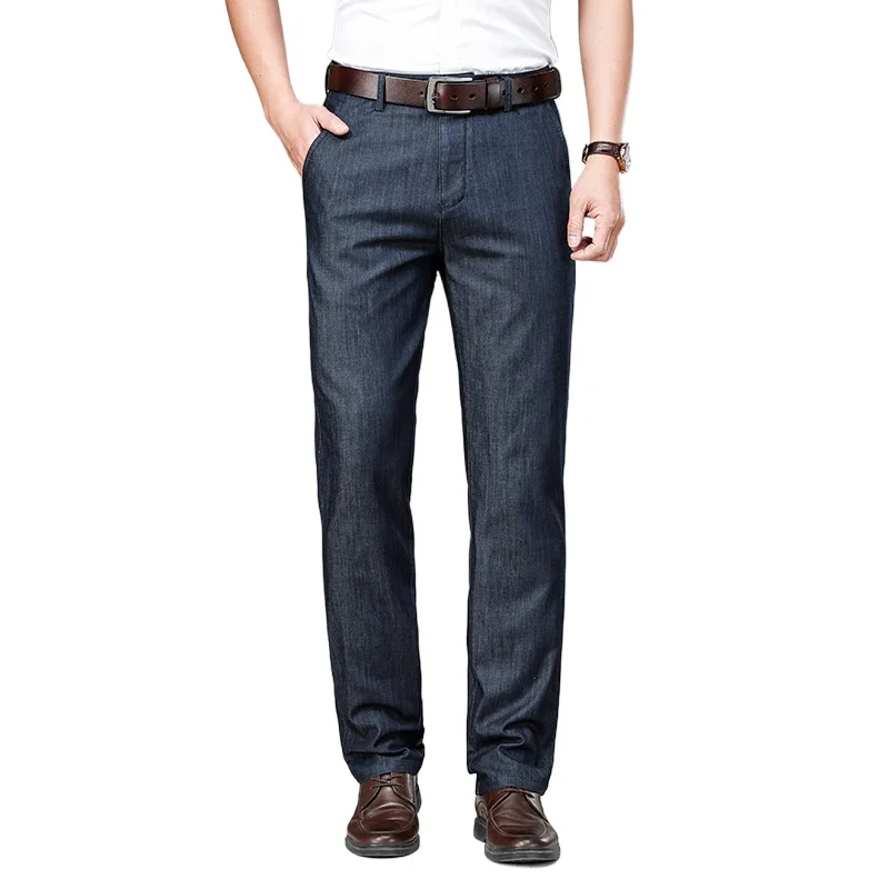 

Summer Jeans Men Thin Loose Straight Tube Ice Silk Elastic Light Pants Middle-aged Men High-waisted Ultra-thin Adult Gentleman