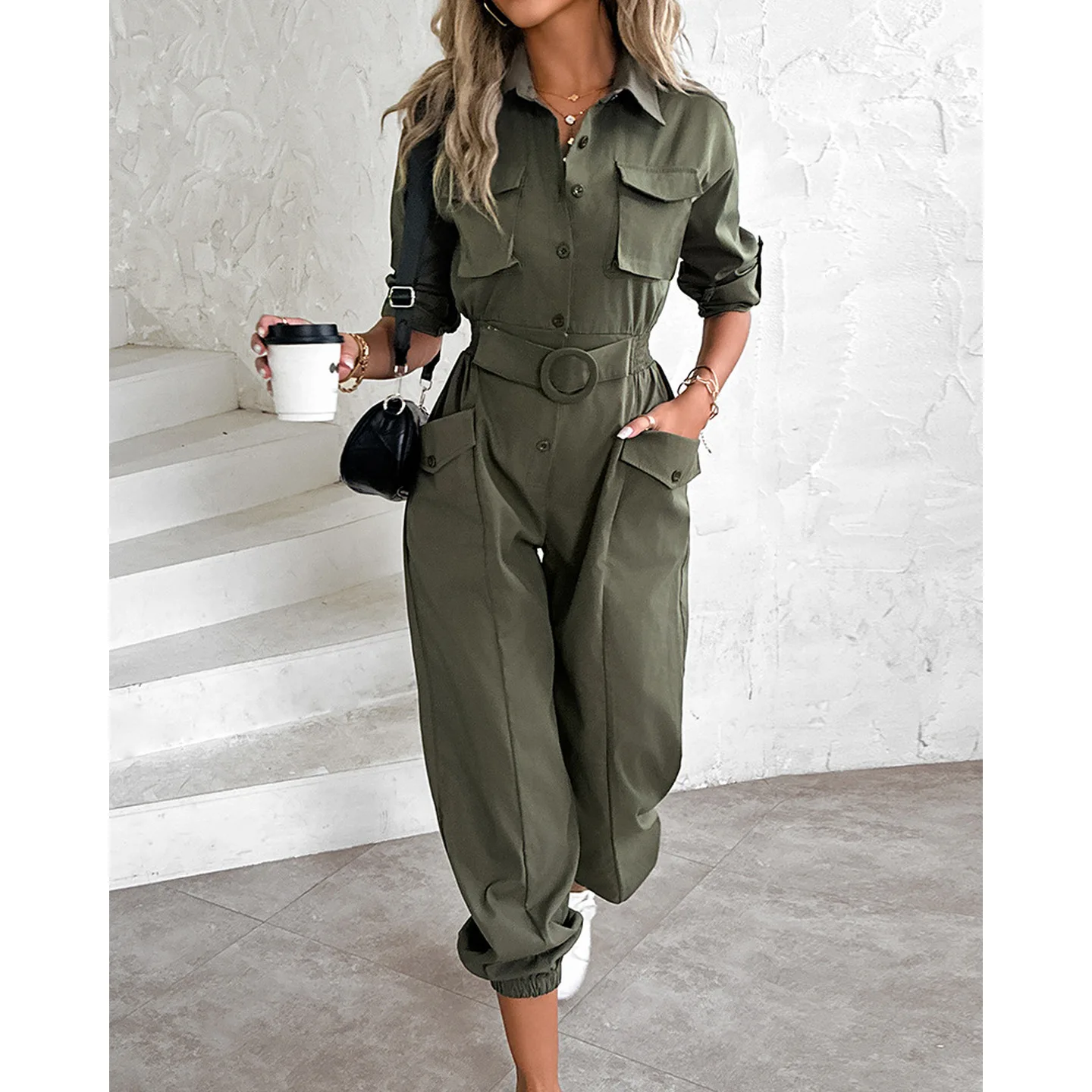 

Повседневные женские комбинезоны с высокой талией в уличном стиле, рабочая одежда, цельные костюмы с утягивающим эффектом на талии, удобные, из полиэстеровой ткани