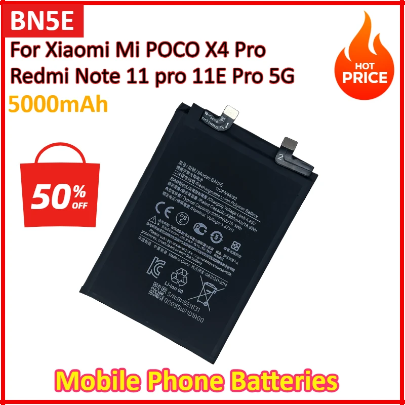 

5000mAh 2025 Years BN5E Battery For Xiaomi Mi POCO X4 Pro Redmi Note 11 pro / 11E Pro 5G Mobile Phone Batteries