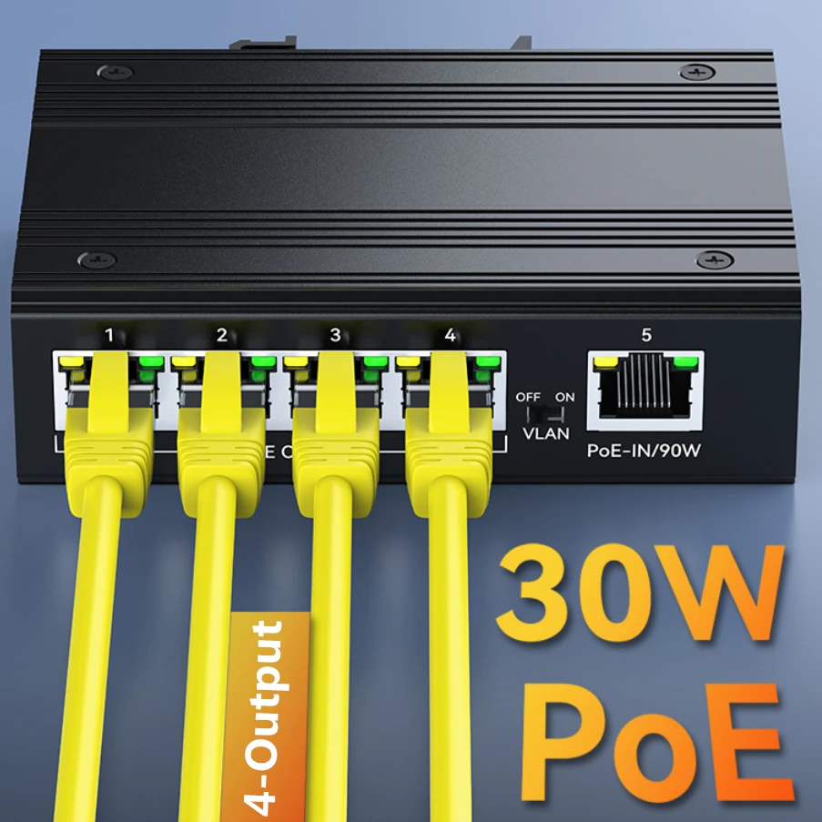 Industrial 5 ports Gigabit PoE Network Extender;1(PoE IN) to 4(PoE OUT) POE repeater
