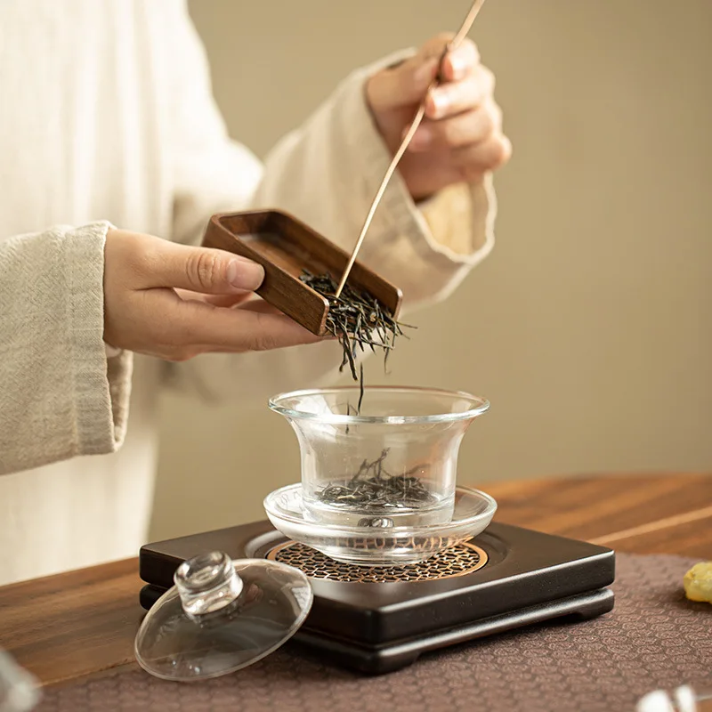 Gaiwan-juego de té de vidrio de alta calidad, resistente al calor, a prueba de explosiones, tazón de cubierta individual, taza pequeña, taza de leche, rosa, flor