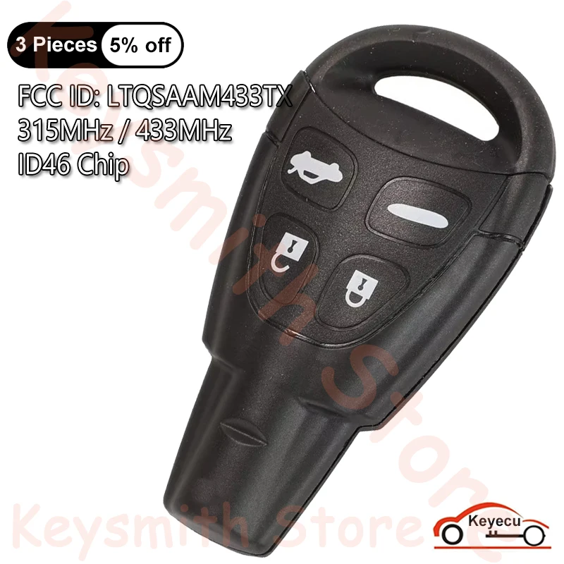 

KEYECU 4 кнопки 315 МГц 434 МГц ID46 PCF7946 Чип для SAAB 93 95 9-3 9-5 2003-2011 Автоматический умный пульт дистанционного управления LTQSAAM433TX