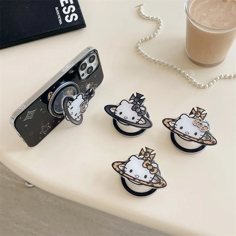 Cute Hello Kitty Magsafe Wireless Charge Phone Case For iPhone 11 12 13 14 15 Pro Max Cartoon 3D Glitter Magnetic Stand