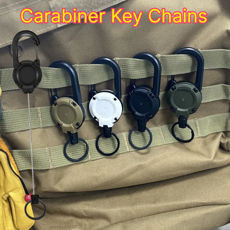 1/2/4pcs Extendable Retractable Holders Keychain Badge Reels Heavy Duty Clip with Carabiner Key Chain for Men Outdoor Bags
