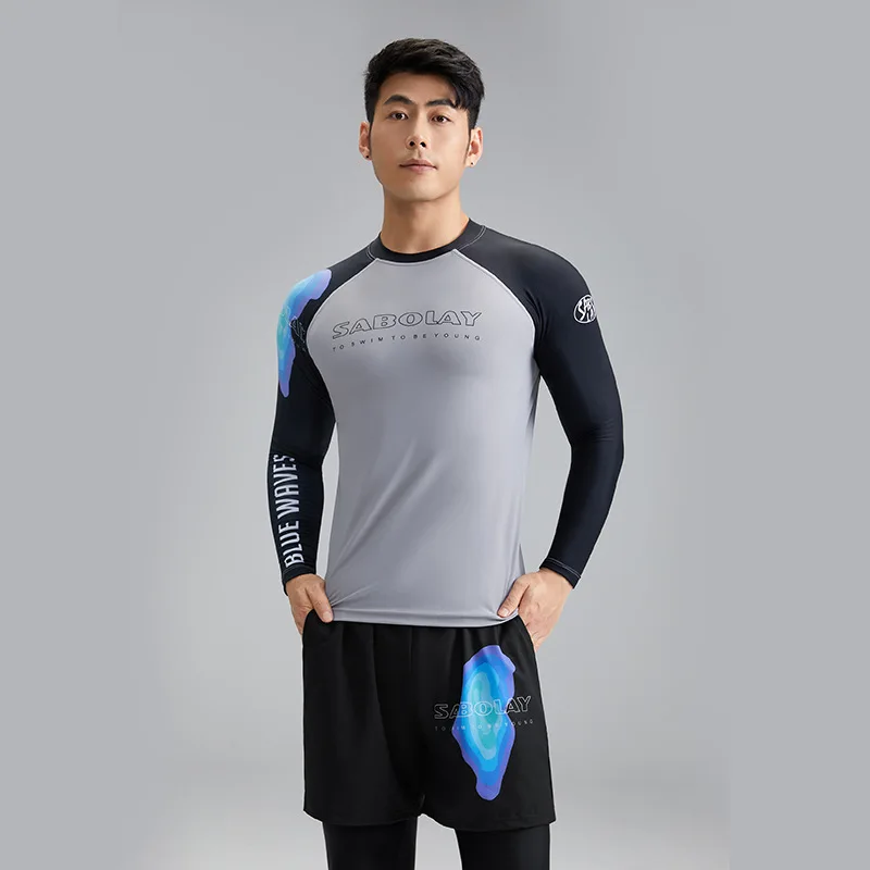 SABOLAY New Men Rashguard Lycra Super Elastic T Shirt Surfing Diving Swim Sunscreen UV Quick Dry Swimwear