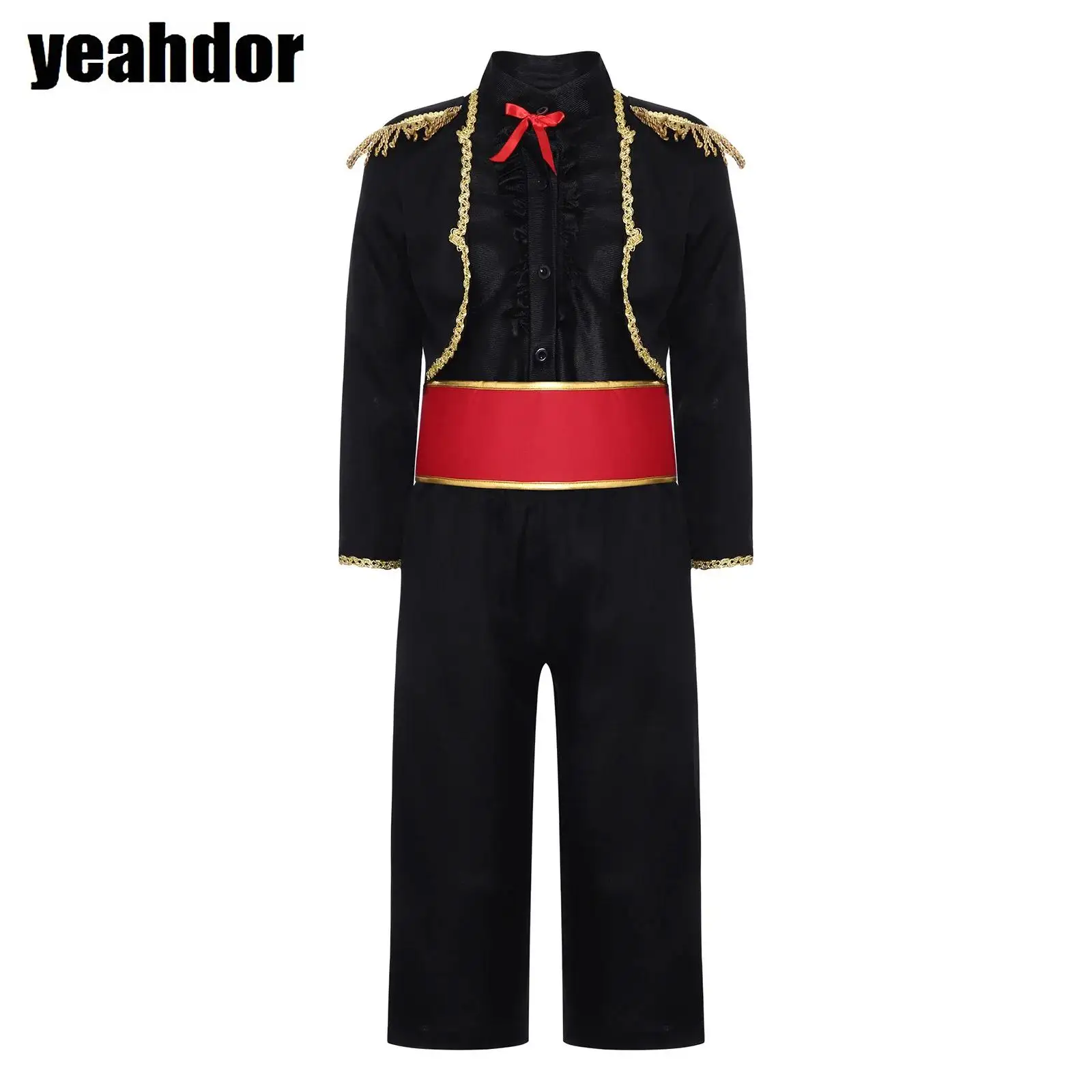 Disfraz de torero español para Halloween para niños, chaqueta de manga larga con borlas y hombros descubiertos, Top y pantalones, vestido de Flamenco con cinturón
